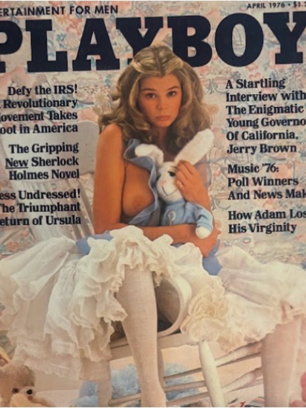 Vintage Playboy Magazine Cover — Soft Blue & Cream